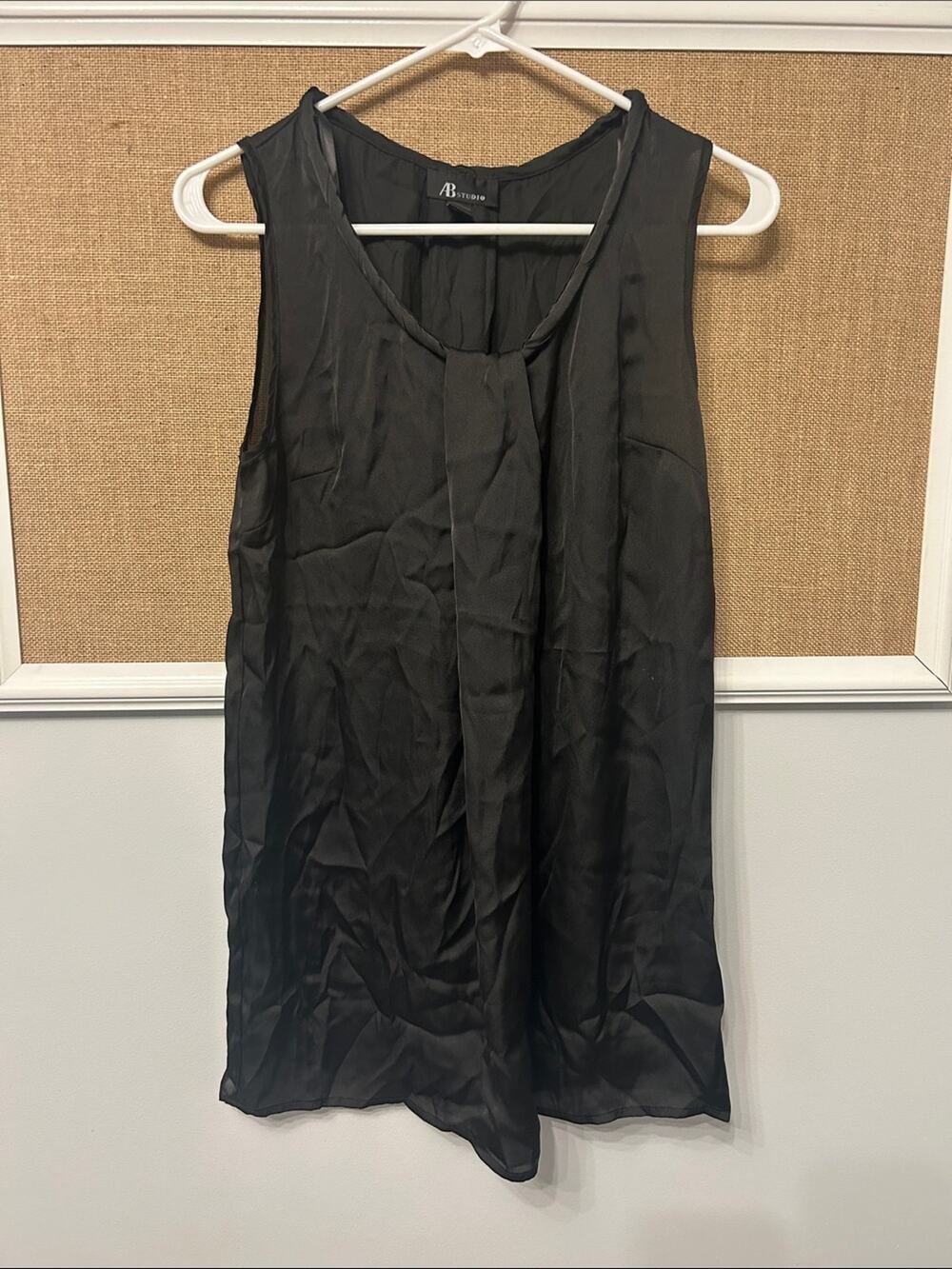 AB Studio Black Satin-Effect Sleeveless Blouse